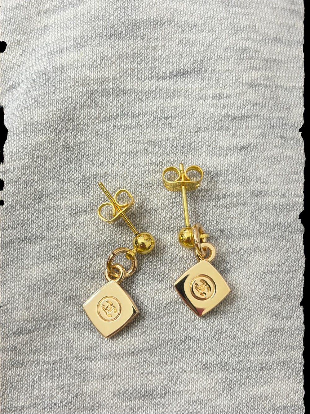 Gold Drop Cube Earrings - Pink Accent